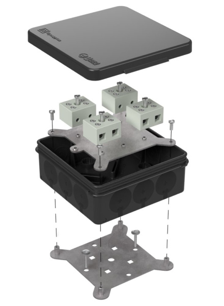 Коробка огнестойкая для о/п двухкомпонентная 60-0303-9005-FR10.0-8 Е15-Е120 100х100х40 RAL9005 Промрукав (17 шт/уп)