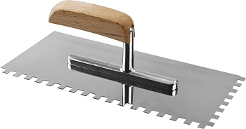 Эксперт 130х280 мм, 8х8 мм, гладилка штукатурная зубчатая нержавеющая с деревянной буковой ручкой. Серия Профессионал. (B) ЗУБР