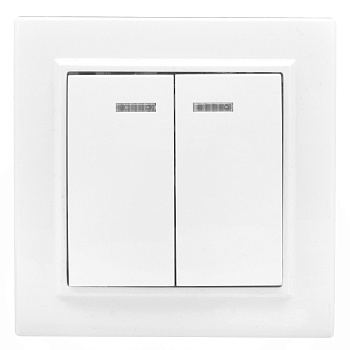 Минск Выключатель 2-клавишный СП с индикатором,10А, белый EKF