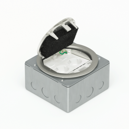 Donel Лючок в пол 4 мод. (2 мод. 45х45 мм.), серебро, круглый, металл, IP65, (с уст. набором)