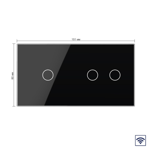 Сенсорный радиоуправляемый выключатель 3 клавиши (1-2), 2 поста Черный Livolo
