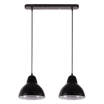 16-67 (2019/2) Светильник декоративный, подвесной, 230В/50Гц, 2хЕ27, мах 40Вт, 485х700х205мм, IP20, металл, чёрный, крепление на планку, лампа в комле