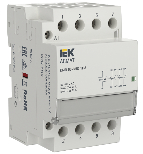 Контактор модульный KMR 63А 230В AC 3НО 1НЗ ARMAT IEK