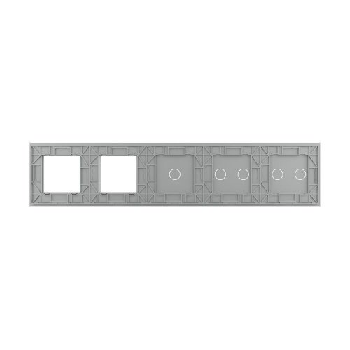 Панель для 3-х сенсорных выключателей и 2-х розеток, 5 клавиш (2+2+1), цвет серый, стекло Livolo фото 4