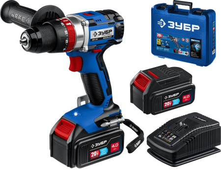 20В бесщеточная ударная дрель-шуруповерт, 2 АКБ (4Ач), в кейсе, Профессионал. DBS-201-42 ЗУБР