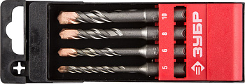 Набор буров SDS-plus 4 шт: 5 х 110, 6 х 110, 8 х 110, 10 х 110 мм, Профессионал ЗУБР
