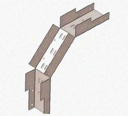 Лоток замковый перфорированный КСЗ 200х65-90 УТ1,5 для поворота трассы вниз на 90, горячее цинкование, S1,5