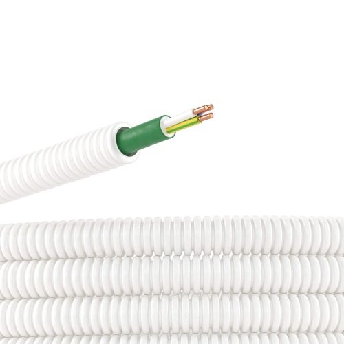 Труба ПЛЛ гибкая гофр. не содержит галогенов д.20мм, цвет белый, с кабелем ППГнг(А)-HF 3x2,5мм² РЭК "ГОСТ+", 50м DKC