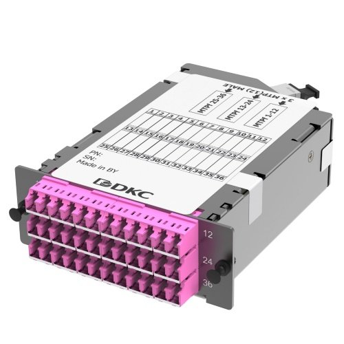 Претерминированная кассета 36 ОВ 50/125 OM4, 3xMTP(12)f/18xLC Duplex (с интегрированными шторками), 1 HU DKC
