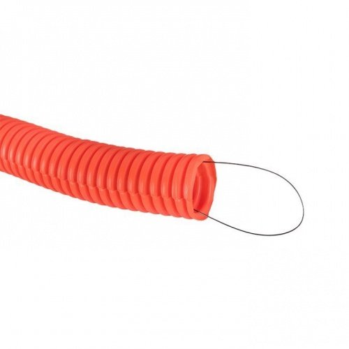 Труба гофр, ПНД тяжелая с протяжкой d32 мм (25 м) оранжевая EKF-Plast фото 3