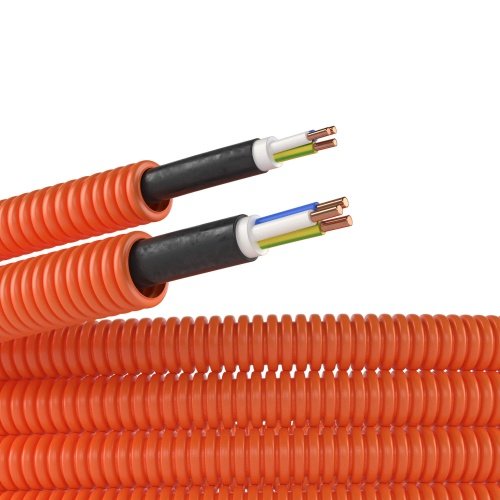 Труба ПНД гибкая гофр. д.16мм, цвет оранжевый, с кабелем ВВГнг(А)-LS 3х1,5мм² РЭК "ГОСТ+", 100м DKC