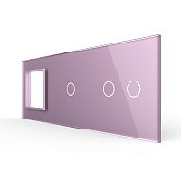Панель для розетки и двух сенсорных выключателей, 3 клавиши (1+2), цвет розовый, стекло Livolo
