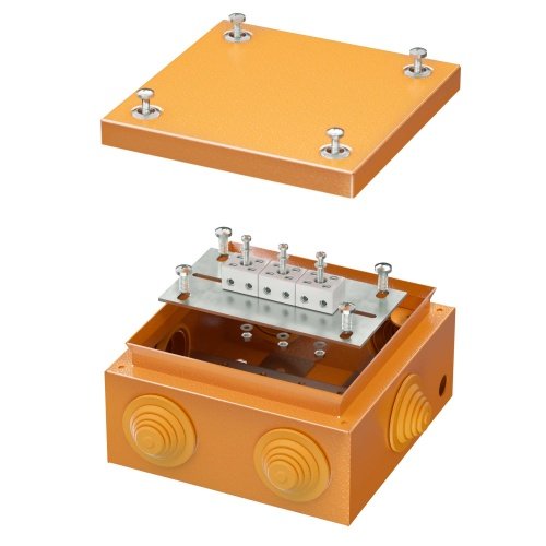 Коробка стальная FS с кабельными вводами и клеммниками, IP55, 150х150х80 мм, 6р, 450V, 6A, 4 мм2 DKC