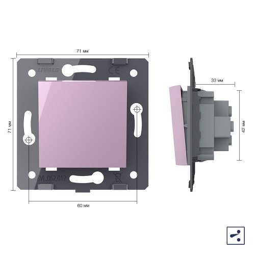 Одноклавишный проходной механический выключатель, цвет розовый (механизм) Livolo фото 5