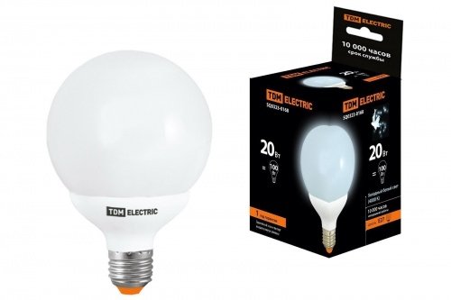 Лампа энергосберегающая КЛЛ-G95-20 Вт-4000 К–Е27 TDM фото 2