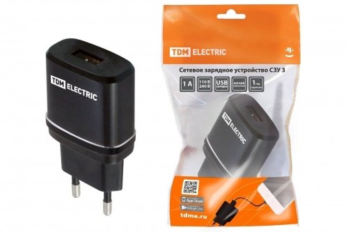 Сетевое зарядное устройство, СЗУ 3, 2,1 А, 1 USB, черный, TDM фото 2