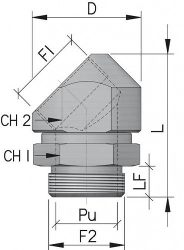 Поворотный адаптер 45° M63x1,5, IP68/IP67, никелированная латунь DKC фото 2