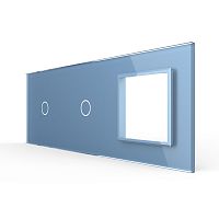 Панель для двух сенсорных выключателей и розетки, 2 клавиши (1+1), цвет синий, стекло Livolo